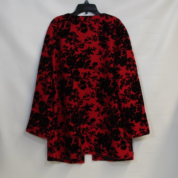 Northstyle Women’s Red Wool with Black Velvet Floral Pattern Jacket - Picture 7 of 7